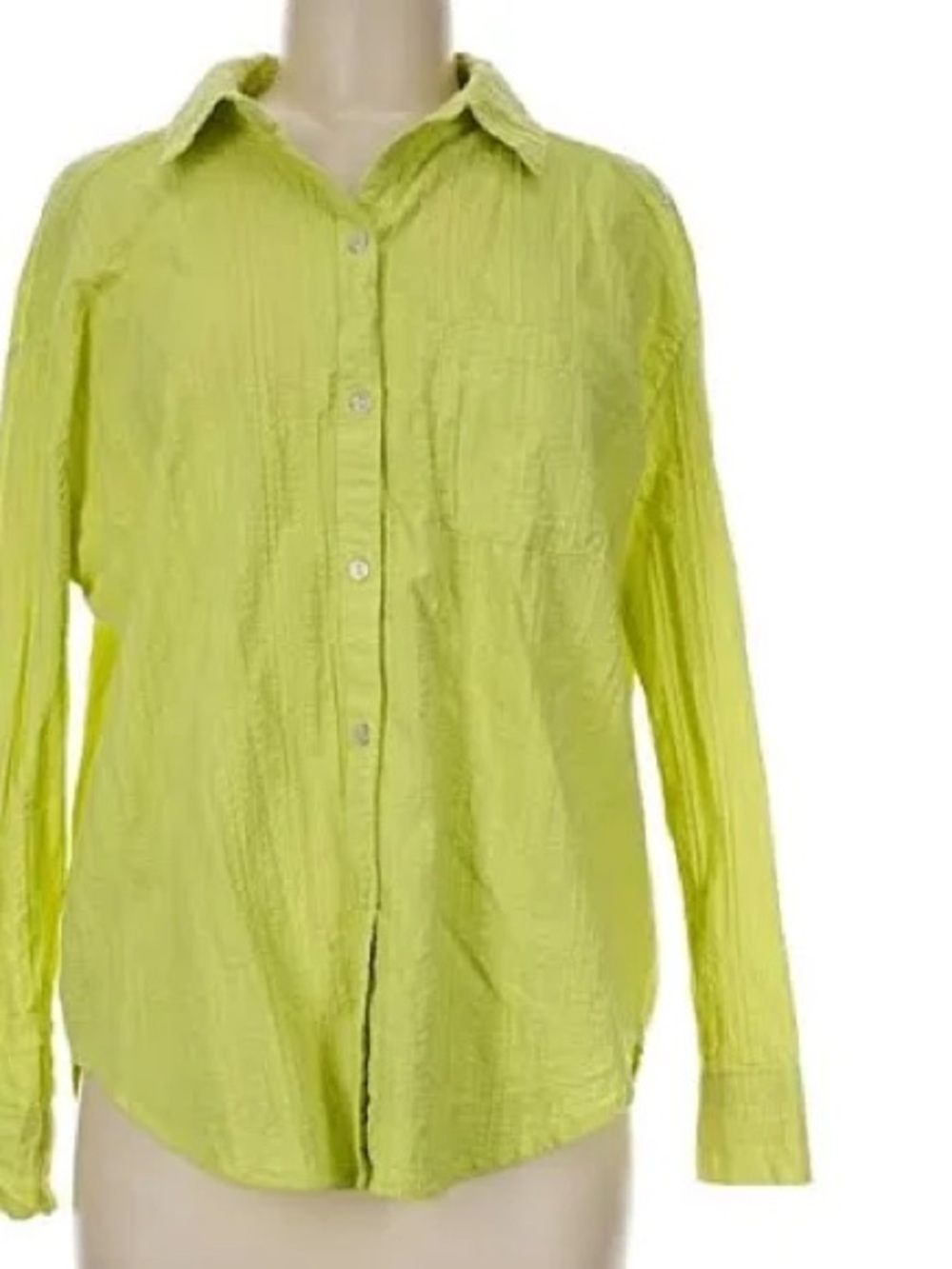 Time and Tru: XL, NWT, lime  Green Button-Front Textured Cotton Shirt
